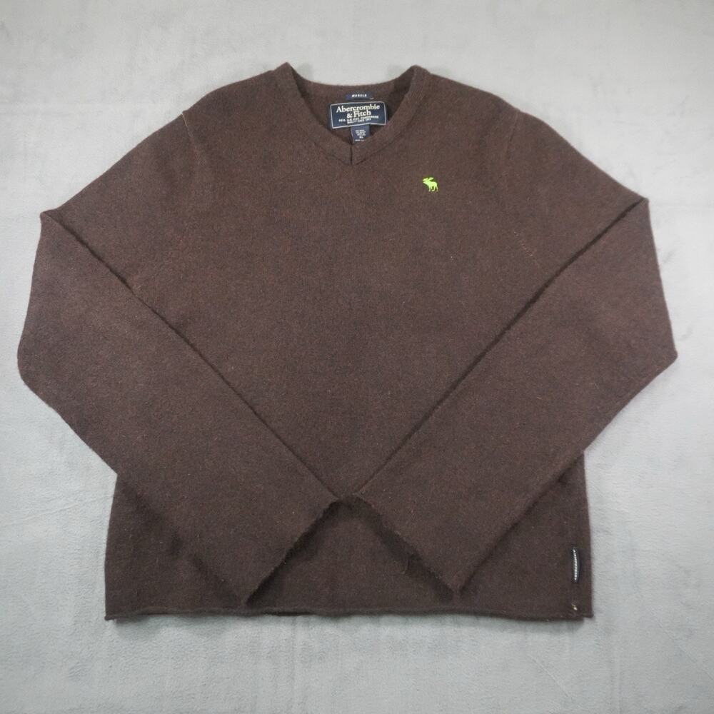 Abercrombie & Fitch Sweater Brown Men XL Wool Nylon Muscle V-Neck